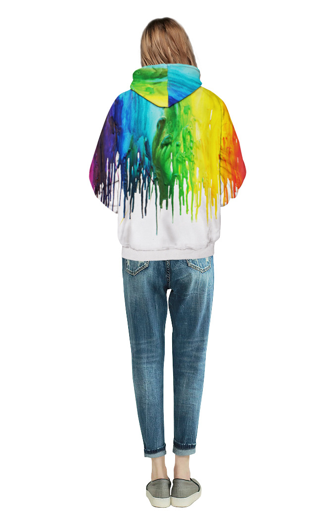 外贸代发个七彩颜料新码印花带帽卫衣情侣棒球运大码卫衣