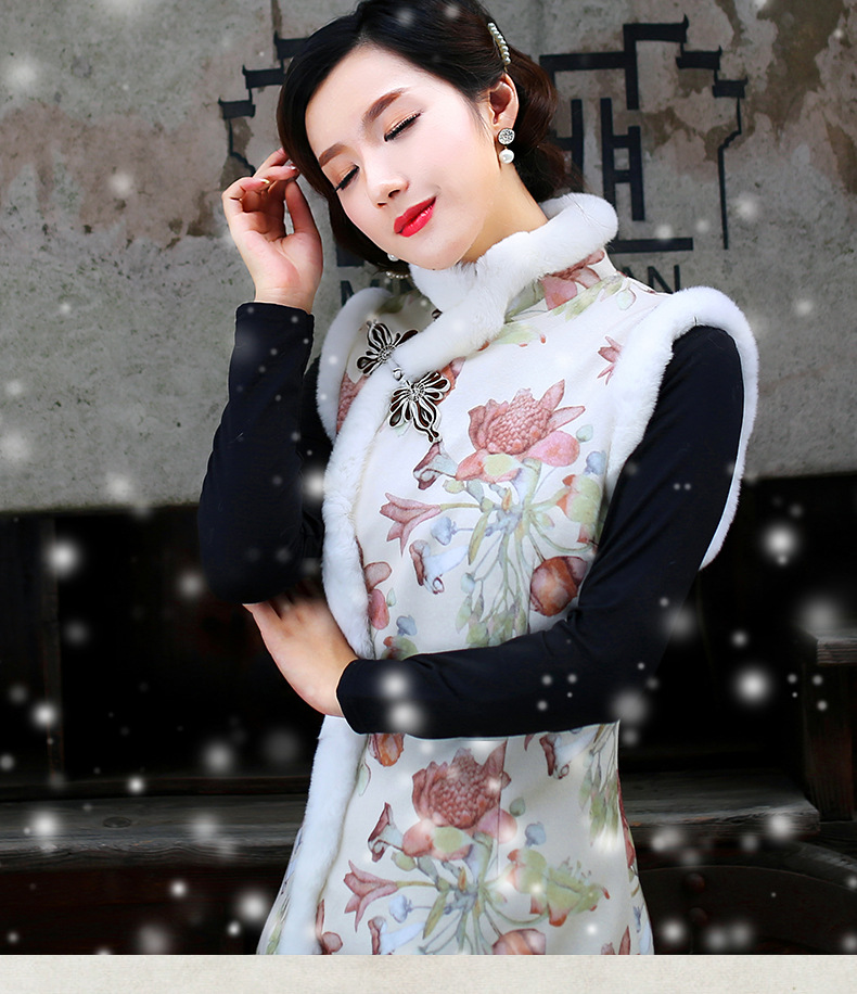 新款旗袍连衣裙 2016冬装改良毛呢毛领保暖修身复古旗袍裙