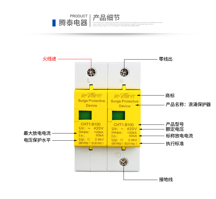腾泰2p 100kva家用电浪涌保护器电涌开关防雷器 220v避雷器