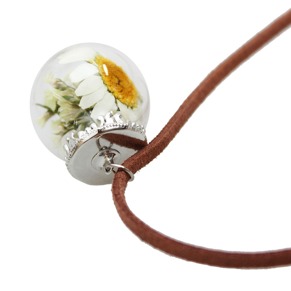 欧美饰品勿忘我干花系许愿瓶项链 玻璃罩永生花项链25mm