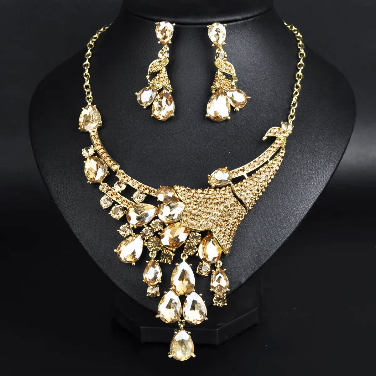 欧美时尚高档项链饰品 奢华宫廷风镶钻水晶合金花朵夸张女项链