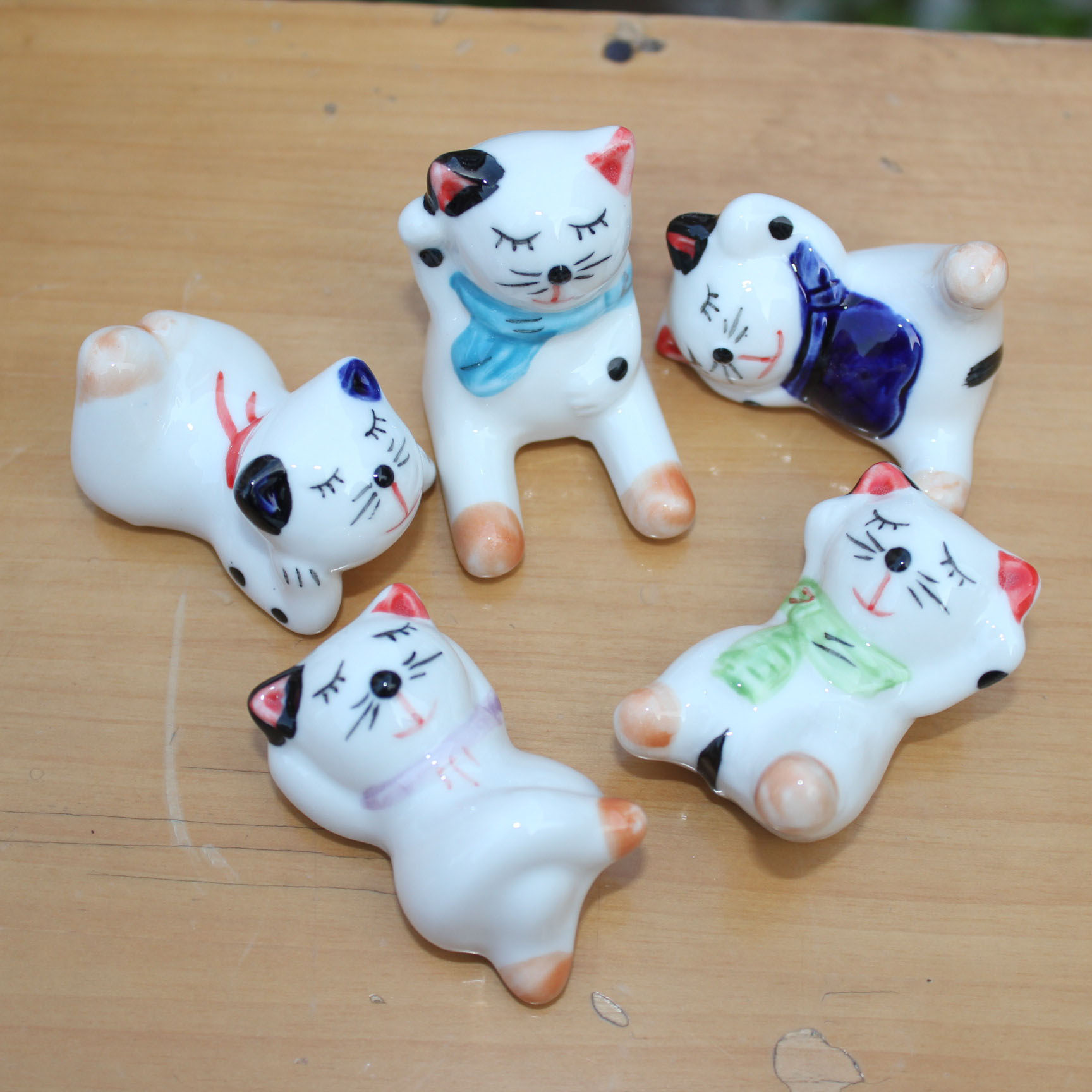 陶瓷摆件12567招财猫筷子架笔托笔架套五猫咪陶瓷工艺品日用品