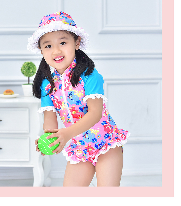 2017年新款儿童游泳衣 女童连体三角拉