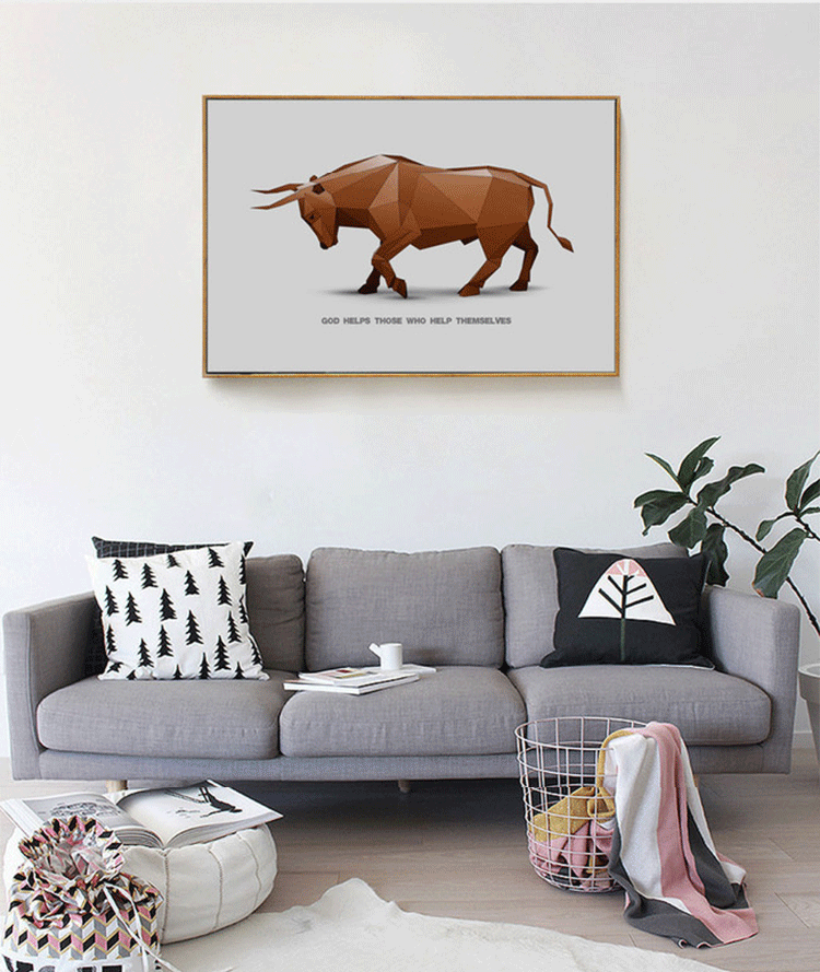 圣仕现代简约有框装饰画北欧抽象牛书房玄关卧室挂画客厅酒店配画