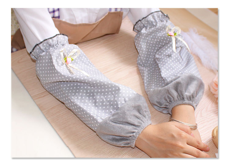 飘珀田园简约圆点花朵棉布拼接袖套 女士长款防脏护袖批发直销