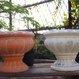 复古做旧红陶花盆 欧式浮雕月季陶盆经典奖杯大尺寸 园林资材批发