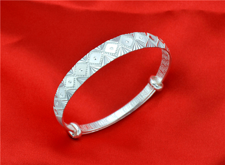 9新款水立方光面手镯 时尚推拉纯银手环 福字