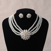 TL060 新款珍珠幸福花朵结婚项链贵妇耳环套装新娘婚庆配饰淘货源