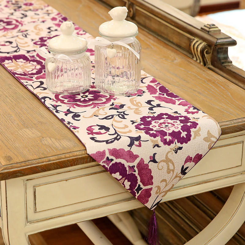 新款中式田园风格花团锦簇桌旗桌布茶几巾床旗 厂家批发定制