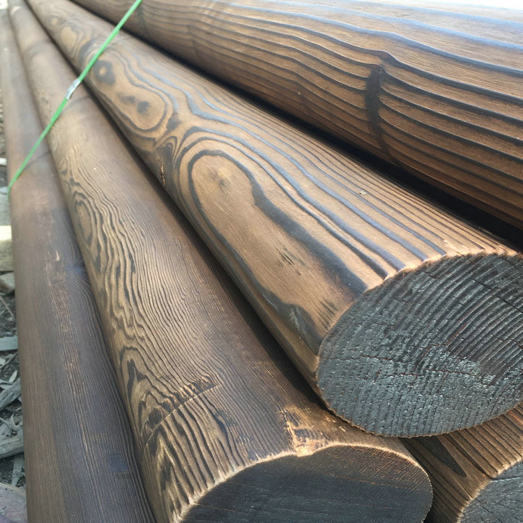 碳化木仿古圆木柱子户外防腐木 木屋板材主梁防腐木实