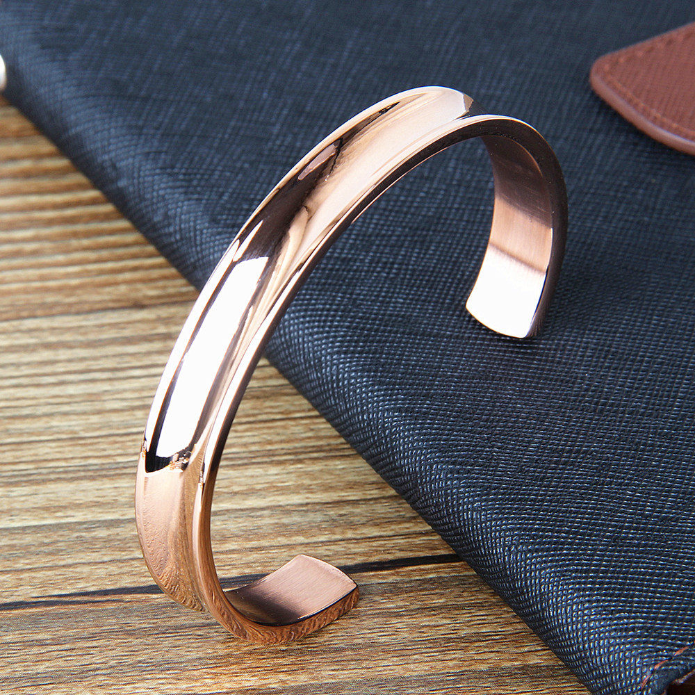 高品质情侣款钛钢手镯c形半圈凹槽光亮面无字玫瑰金色不锈钢手镯