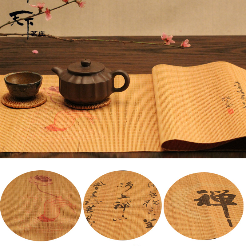 茶道竹席 山水画竹茶席 茶席竹席 装饰茶席复古中国风 厂家直销