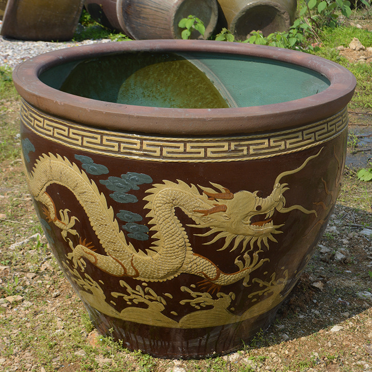 龙凤呈祥与山林花鸟图案大缸花盆金鱼缸