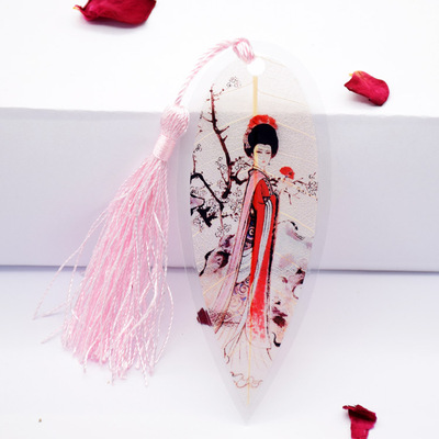 自然风仕女图书签中国风古典叶脉书签特色礼品鼓声古图书签