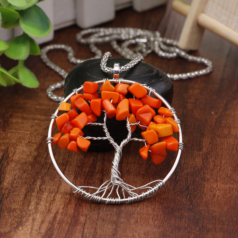 热销圆形生命树吊坠女士项链 纯手工编制缠