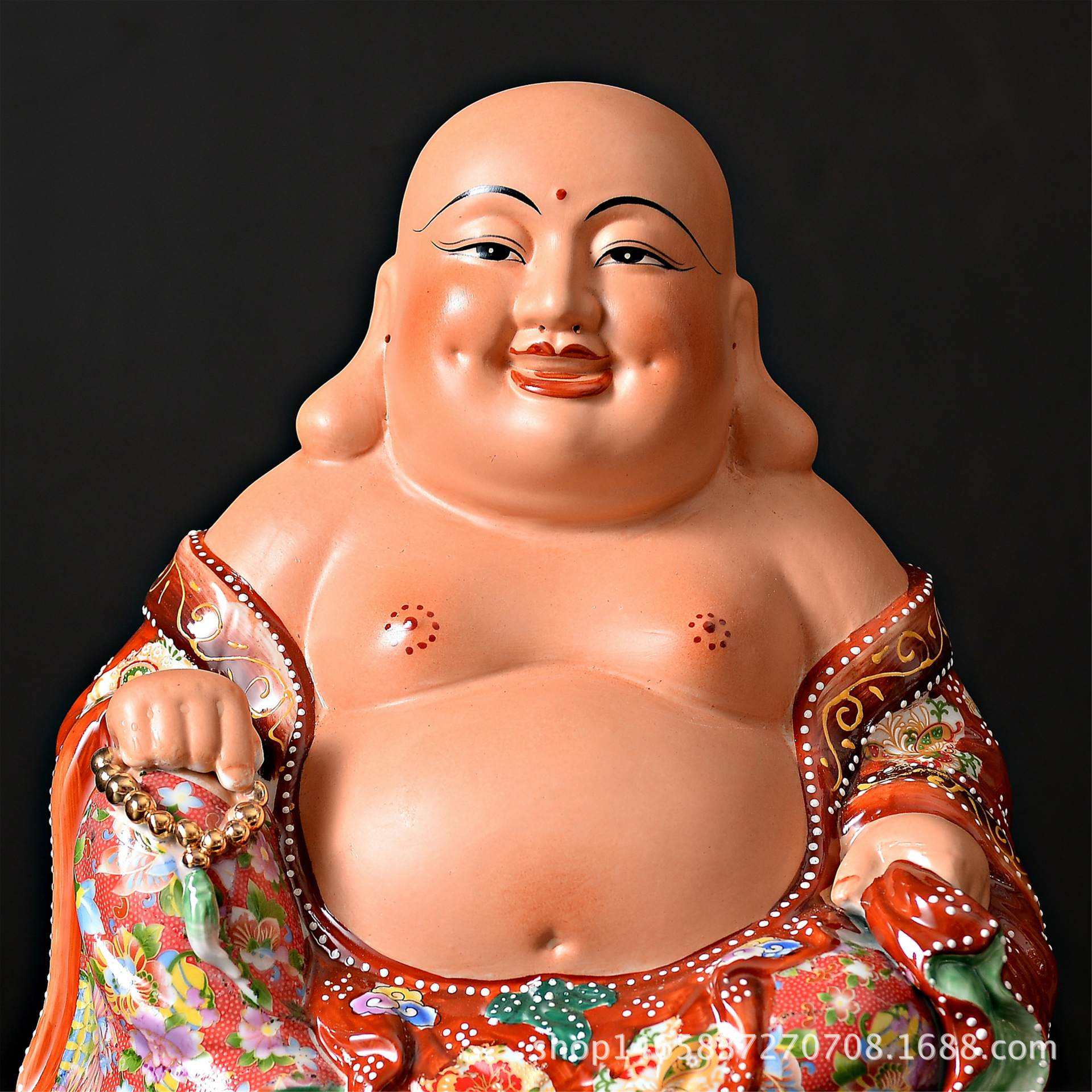 潮州利兴工艺瓷弥勒佛坐地佛笑佛莲花佛 佛像陶瓷摆件工艺品