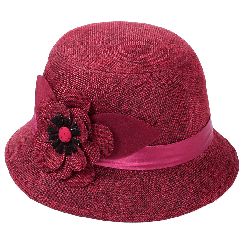 Spring and Autumn Linen Fabric Big Flower Hat Spring and Summer Middle-Aged and Elderly Women's Hat Linen Basin Hat Sun Hat