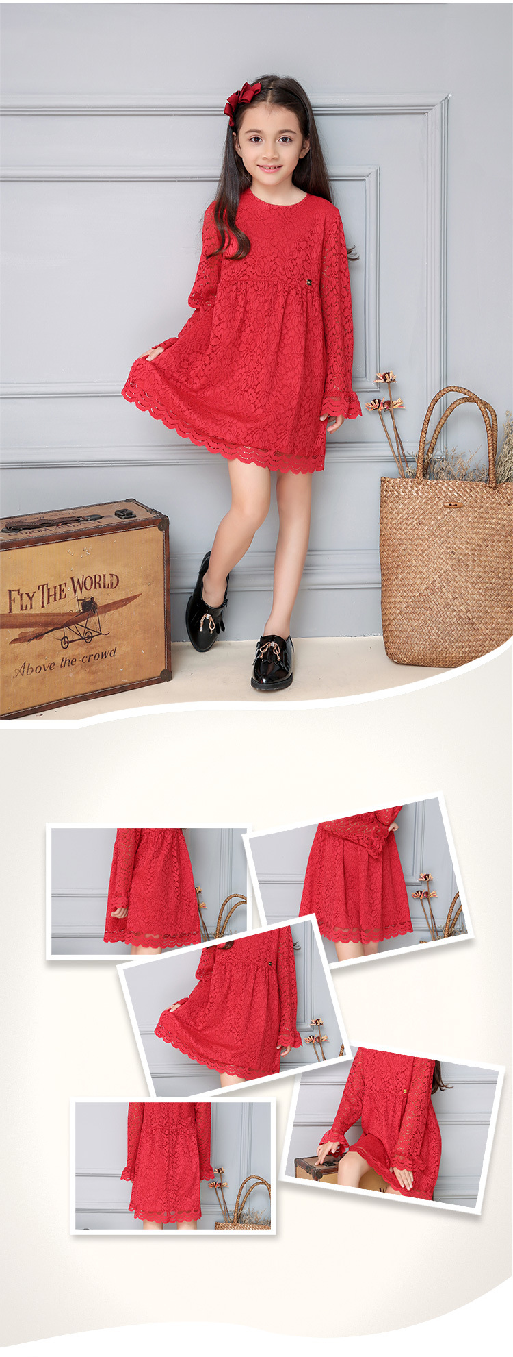 candydoll 2016秋季新款女童连衣裙 欧美长袖蕾丝童装童