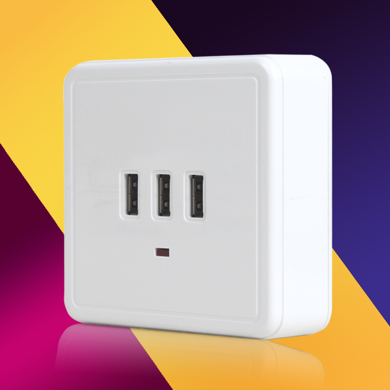 铝面36v转5v三位usb插座三孔usb插座面板充电接口三口usb手机插座