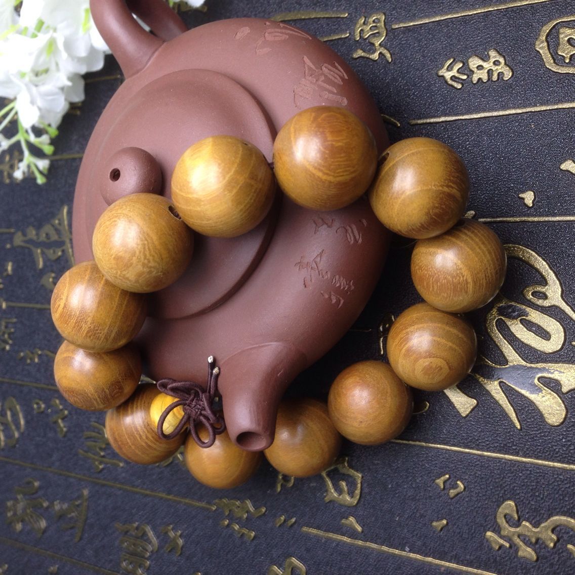 厂家** 黄金檀手链 颗颗鬼脸对眼黄金檀木佛珠手串2.0批发-盆栽产业网