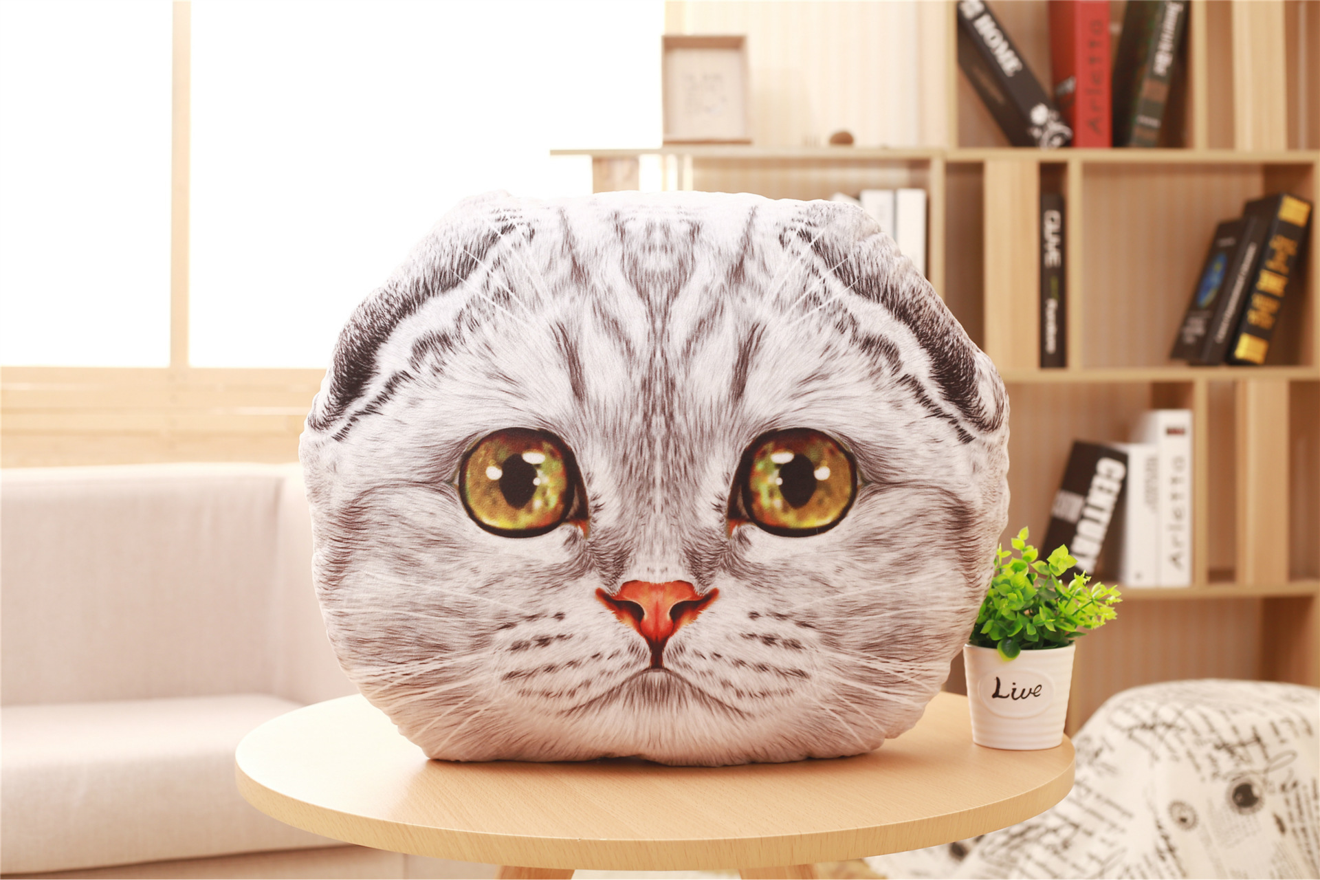 卡通创意仿真3d猫头靠垫喵星人猫咪抱枕家靠枕可拆洗坐垫圣诞礼物