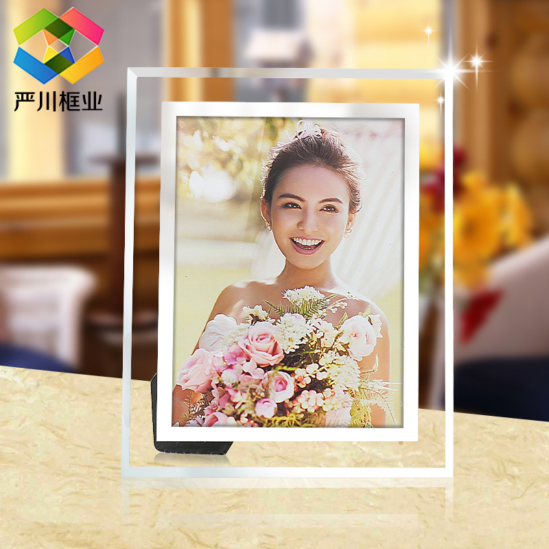 厂家直销 水晶玻璃相框摆台5寸6寸7寸8寸10寸a4/12寸 透明框相架