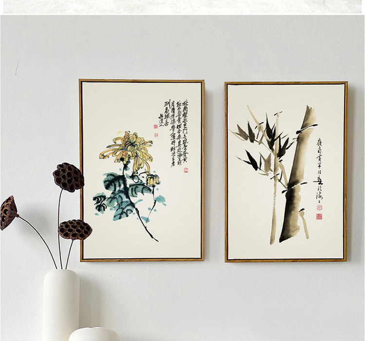 客厅新中式装饰画国画水墨图 现代简约沙发背景墙有框画三联挂画