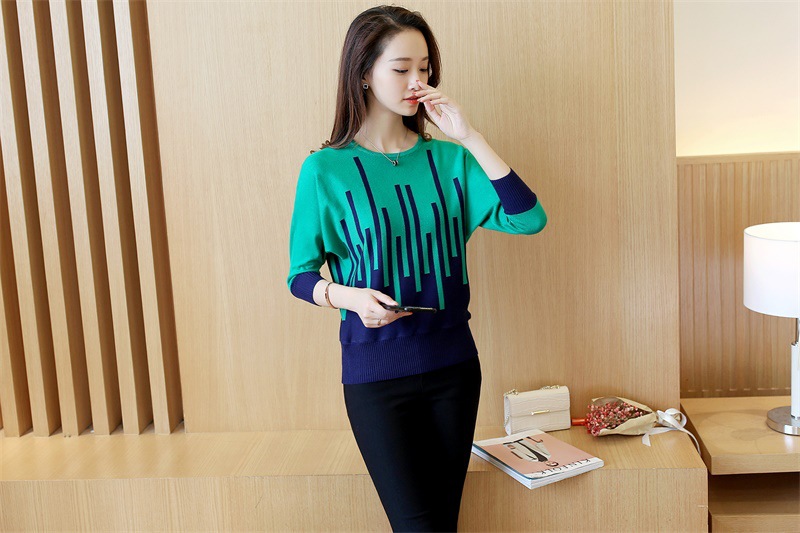 2016秋装新款 圆领撞色蝙蝠衫女士七分