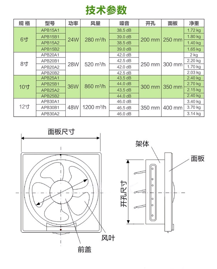 正野10寸高档半塑半铁 超静音超薄型百叶窗式排气扇apb25a1