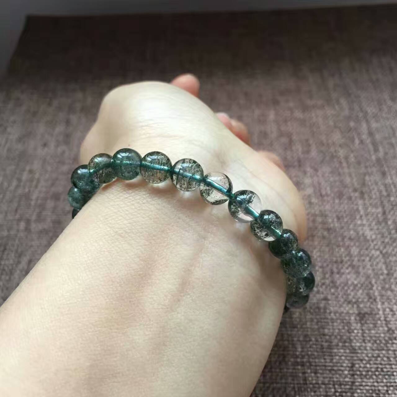 纯天然6a绿幽灵手链 聚宝盆绿幽灵手串