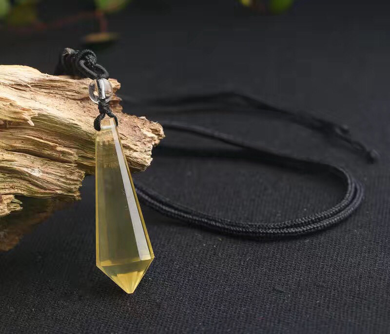天然黄水晶单尖灵摆吊坠 男女款黄水晶切面灵摆吊坠项坠批发