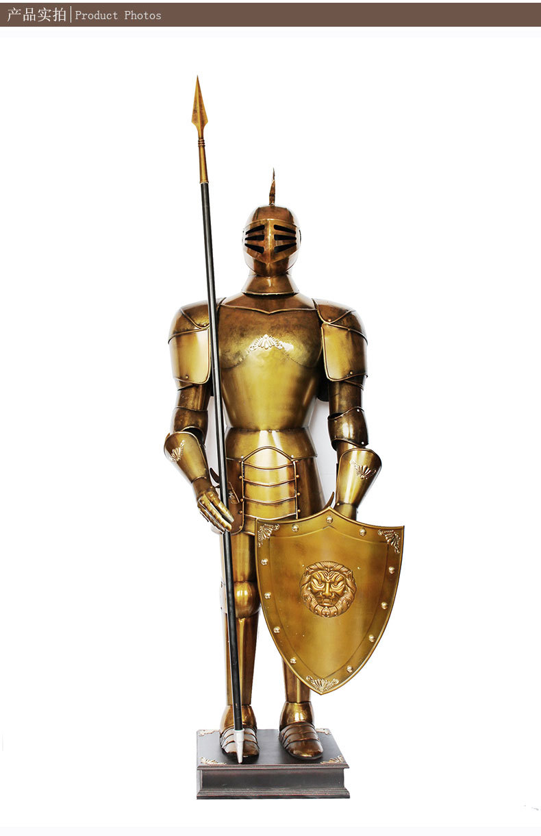 中世纪骑士盔甲骑士摆件酒吧装饰罗马武士铠甲全铁人2米餐厅