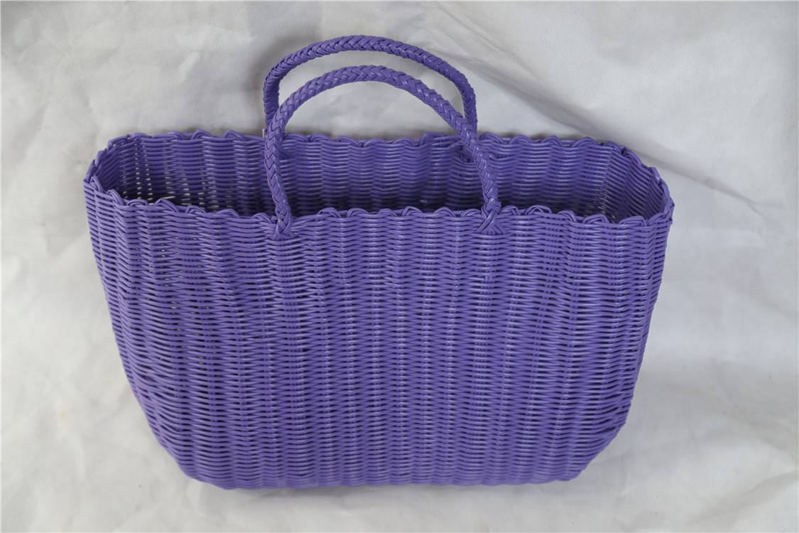 手工编织手提购物篮 塑料绳编手提篮买菜篮各种尺寸颜色定制批发