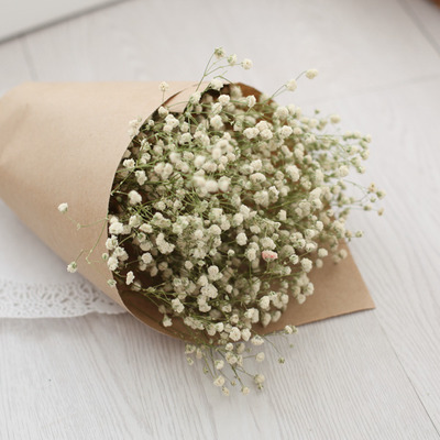 一件代发***白色满天星干花 牛皮纸精包装花束礼物 永生花花材