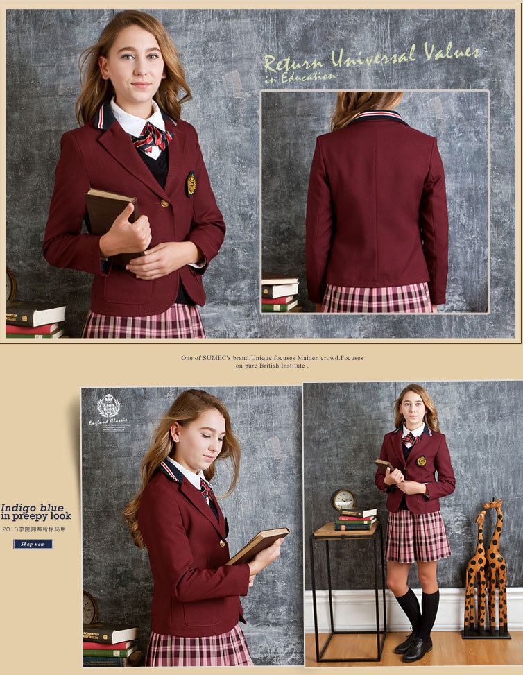 2018新款秋冬款英伦学院风校服团体演出服枣红色女童小西装dl191