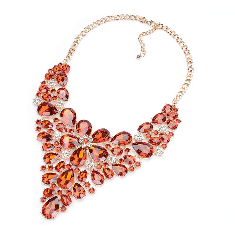 2016春夏新款欧美彩色奢华宝石项链合金