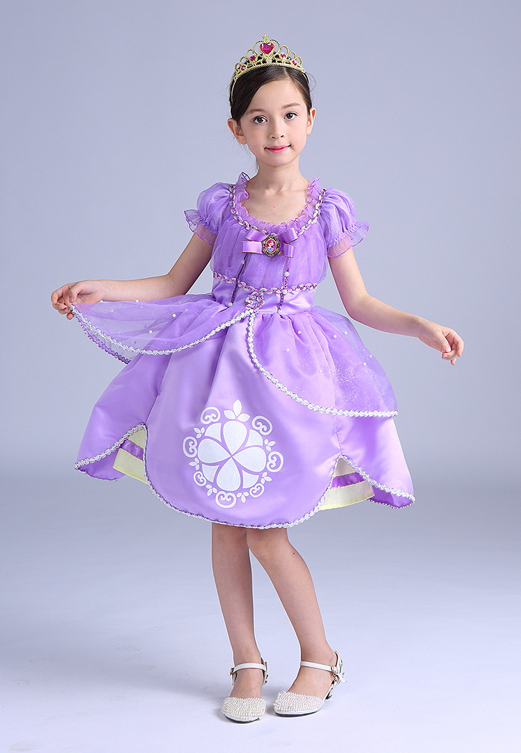 中小童夏款公主裙小公主苏菲亚短款连衣裙sofia印花蓬蓬裙女童裙