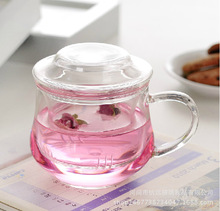 耐热玻璃茶具厂家批发礼品广告三件式玻璃花茶杯 办公泡茶杯