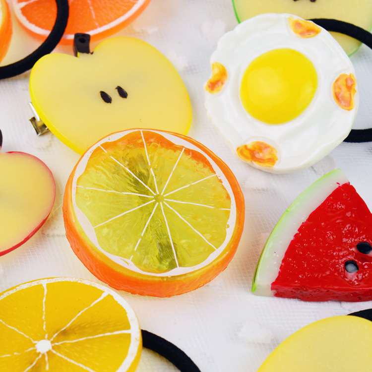 森系发饰软妹发夹水果发圈西瓜发夹柠檬小清新水果柠檬发夹