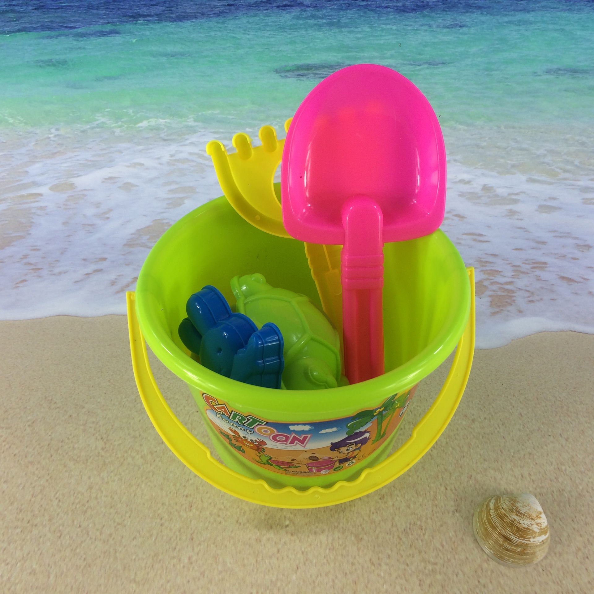 批发2032沙滩桶玩具6件套装组合儿童玩沙玩水沙滩塑料玩具套装