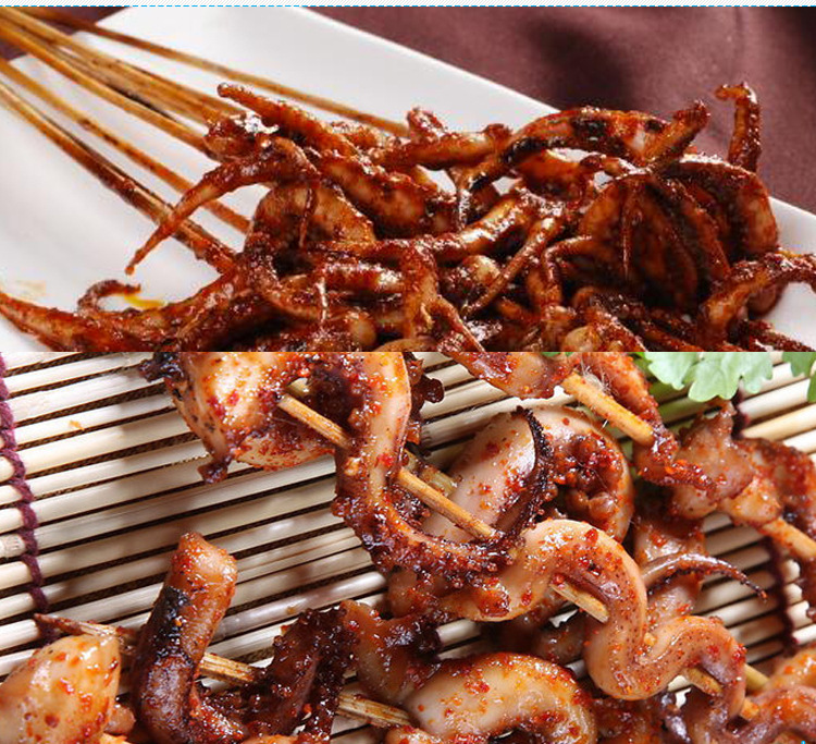 新鲜冷冻鱿鱼串500g 速冻鱿鱼 户外铁板烧烤鱿鱼须 鱿鱼串20串