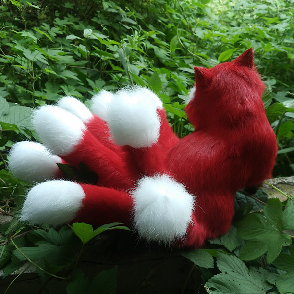 森系摄影道具cos九尾狐定做仿真狐狸家居摆件狐妖红狐仙 火狐