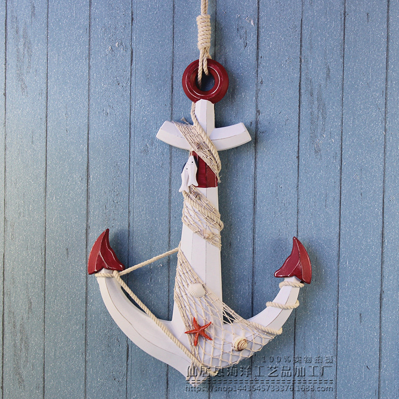 地中海风格铁锚实木全蓝做旧家居饰品工艺锚船锚60公分锚