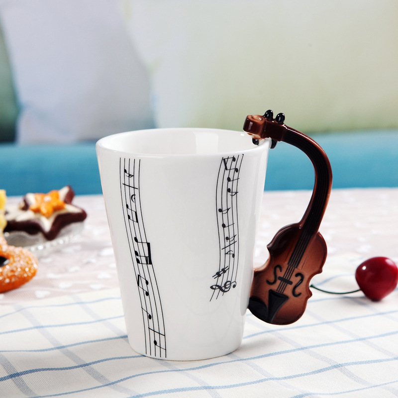 Ceramic Music Mug 400ml Large Musical Note Cup Black Electric Guitar Coffee Cup Music Festival Cup Delivery Supply