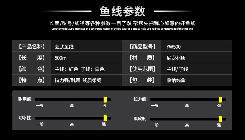 芸武500米钓鱼线主子线海钓鱼竿路亚线绑鱼钩线渔轮达瓦批发