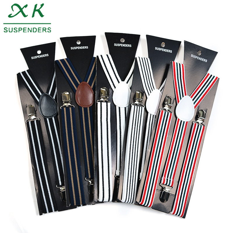 All-Matching Striped Elastic Men‘s Suspender Adult 3 Clip Adjustable Suspenders Release Buckle Adult Strap Wholesale
