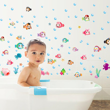 新款墙贴批发 卡通海底多彩泡泡鱼 儿童房幼儿园浴室贴画 SK6020