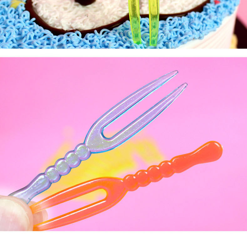 一次性创意卡通彩色竹节叉子 水果牙签儿童生日派对用品批发