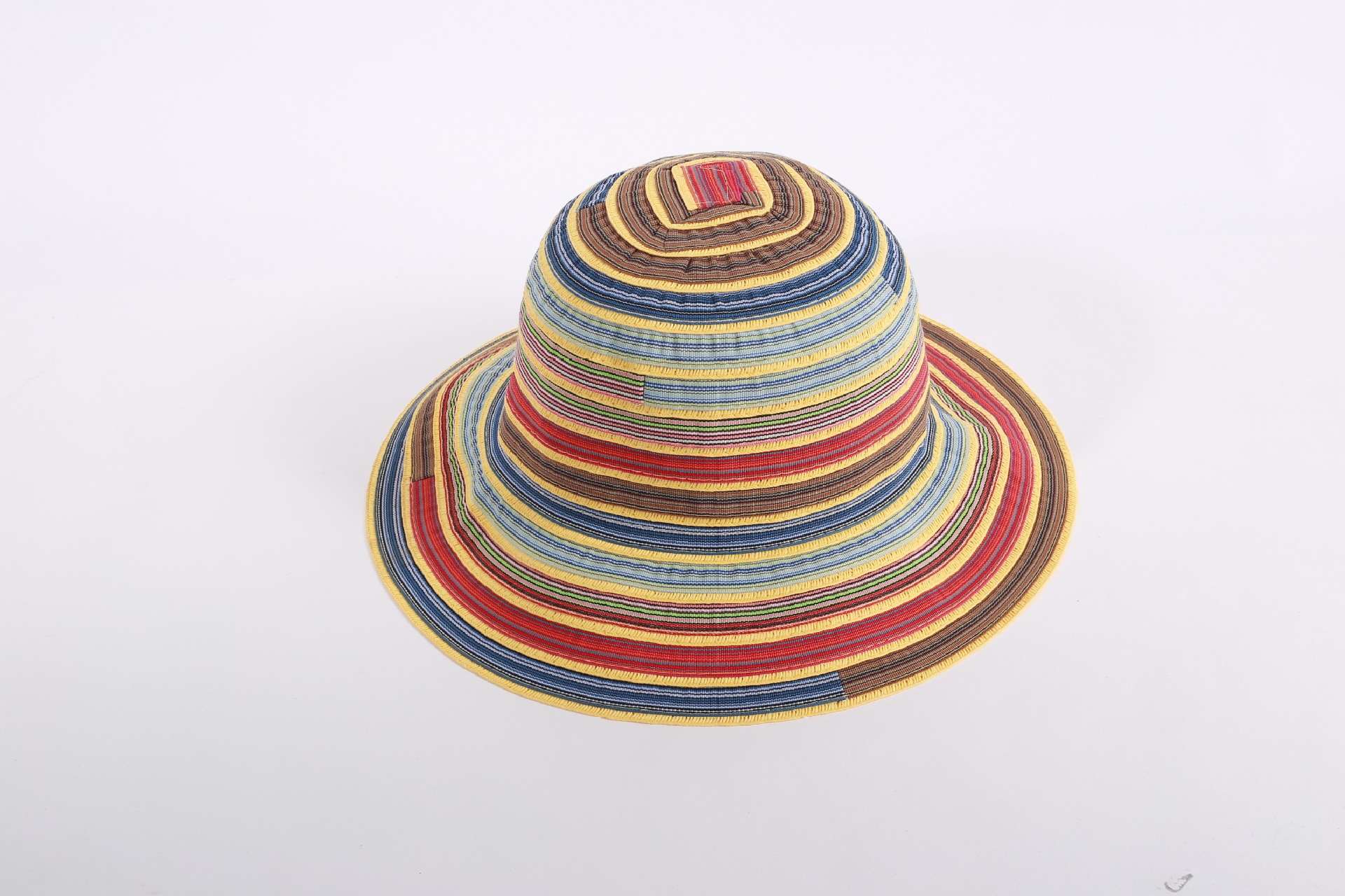 帽子女夏天可折叠太阳帽彩虹条纹布帽防晒沙滩度假田园渔夫帽包邮