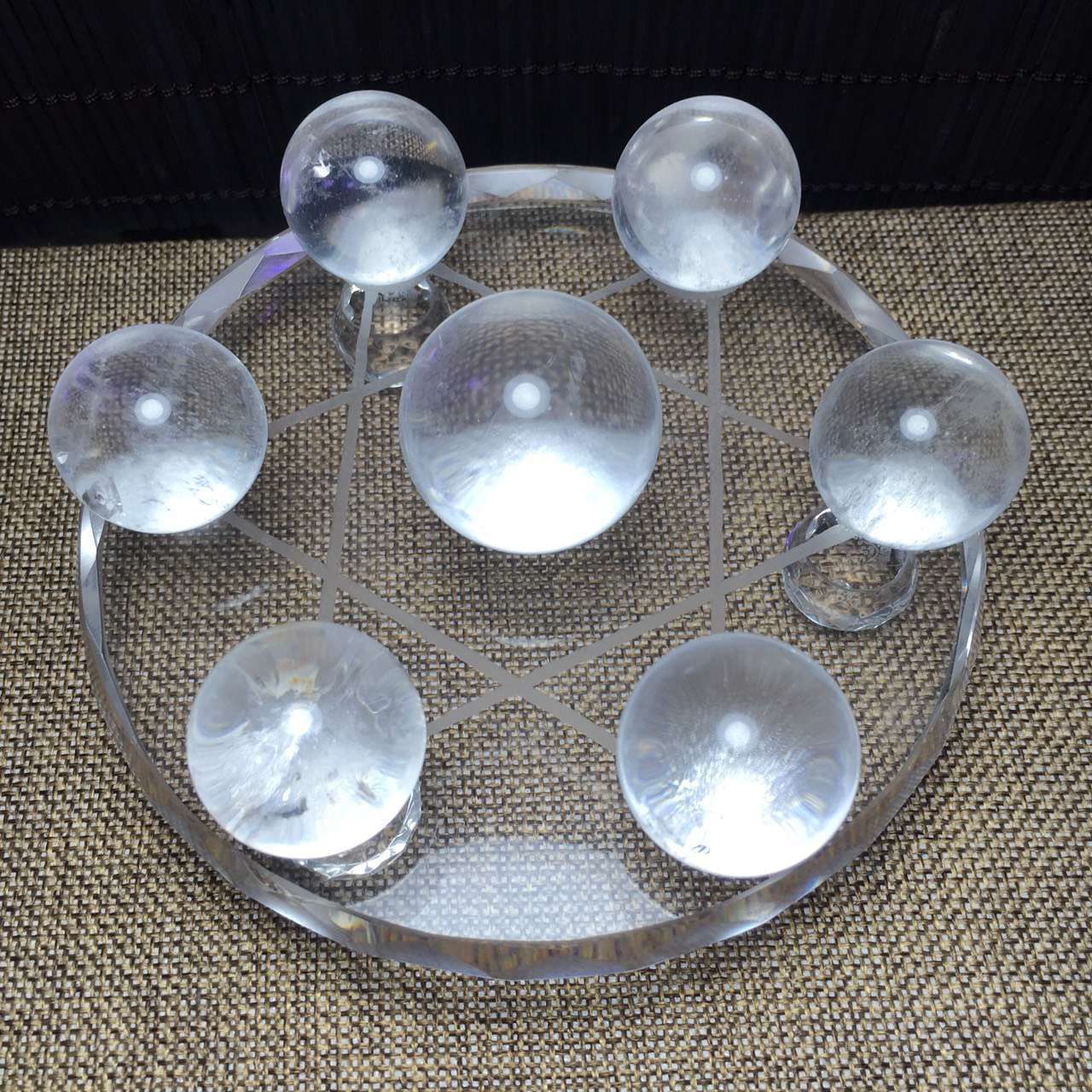 天然白水晶七星阵摆件 白水晶球摆件风水球摆件有求必应招财